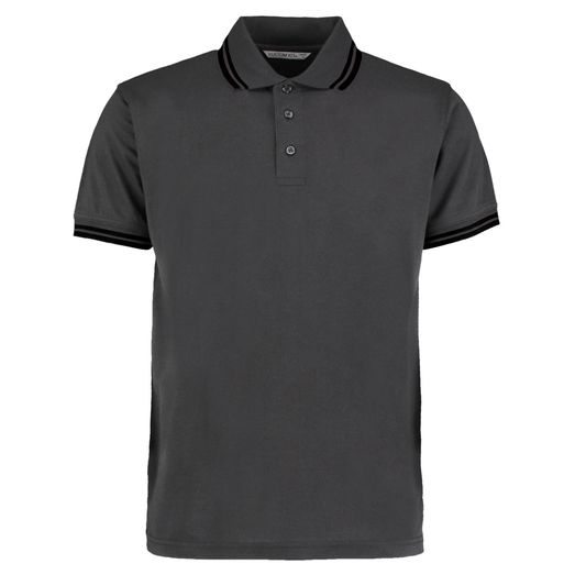 Kustom Kit Classic Fit Tipped Collar Polo Charcoal/Black