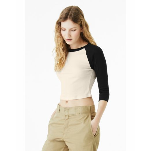 Bella Women's Micro Rib 3/4 Raglan Tee Natural/Black