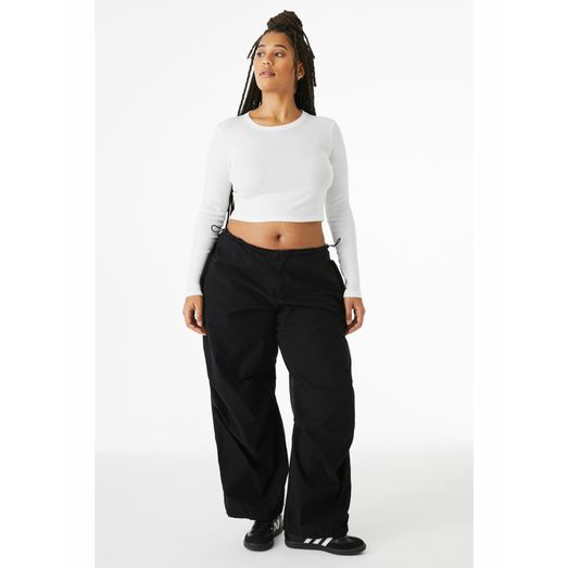 Bella Women's Micro Rib Long Sleeve Tee Solid White Blend