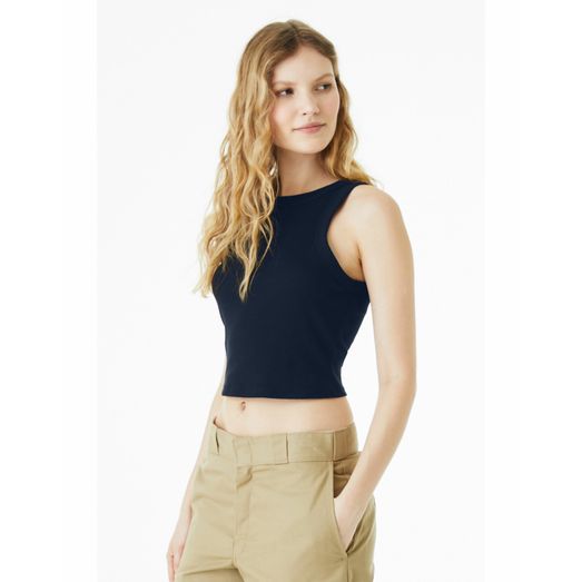 Bella Women's Micro Rib Racer Tank Solid Navy Blend