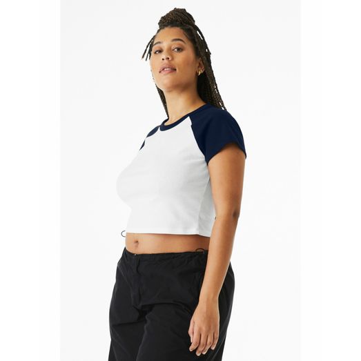 Bella Women's Micro Rib Raglan Baby Tee White/Navy