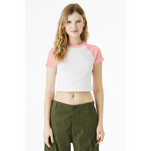 Bella Women's Micro Rib Raglan Baby Tee White/Pink