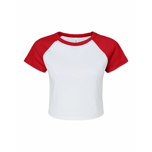 Bella Women's Micro Rib Raglan Baby Tee White/Red