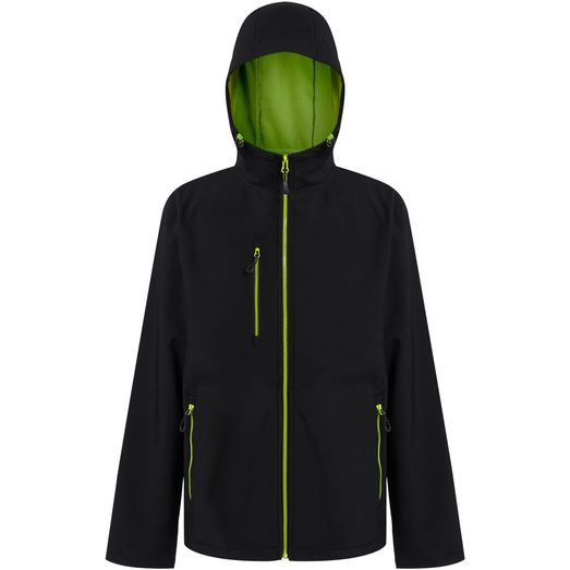 Regatta Professional Navigate 2 Layer Hooded Softshell Jacket - Black/Lime