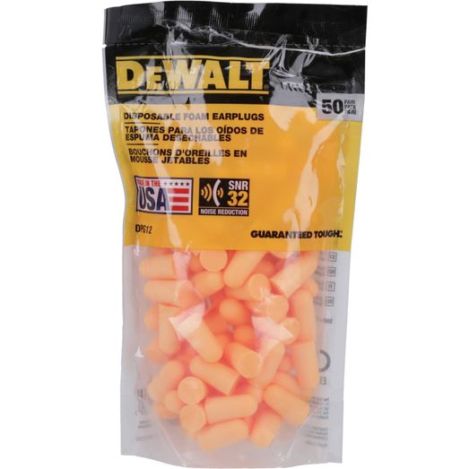 Dewalt Disposable Earplugs 50 Pair Zip-Log Bag Orange