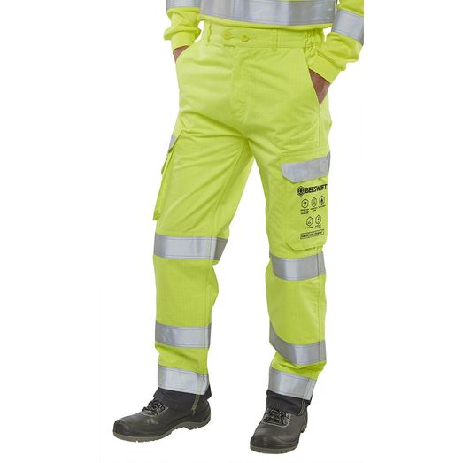 Beeswift Arc Compliant Hi-Vis Trousers Saturn Yellow / Navy