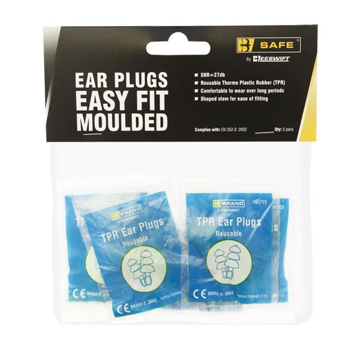 TPR Easy Fit Disposable Ear Plugs Blue (5 Pairs)