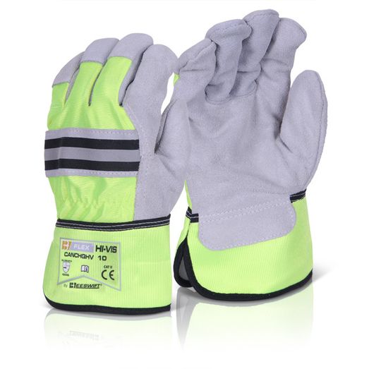Beeswift Canadian High Quality Hi-Vis Rigger Gloves Saturn Yellow (10 Pack)