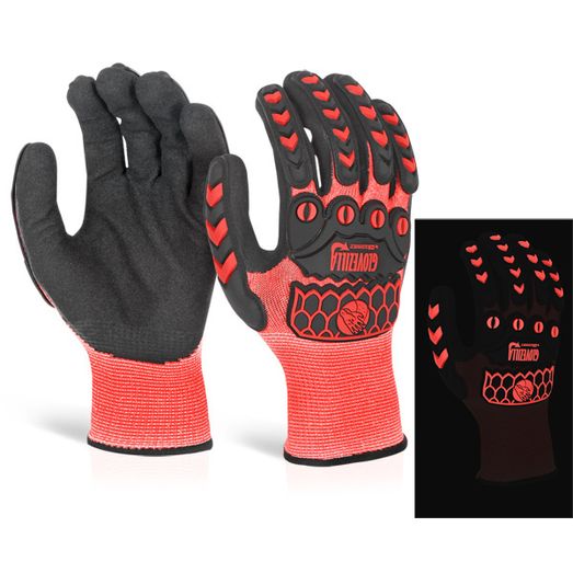 Beeswift Glovezilla Glow In The Dark Foam Nitrile Coated Gloves Red (1 Pair)