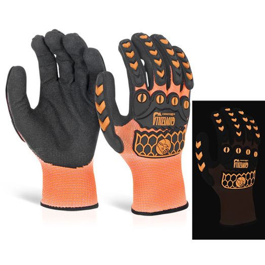 Beeswift Glovezilla Glow In The Dark Foam Nitrile Coated Gloves Orange (30 Pairs)