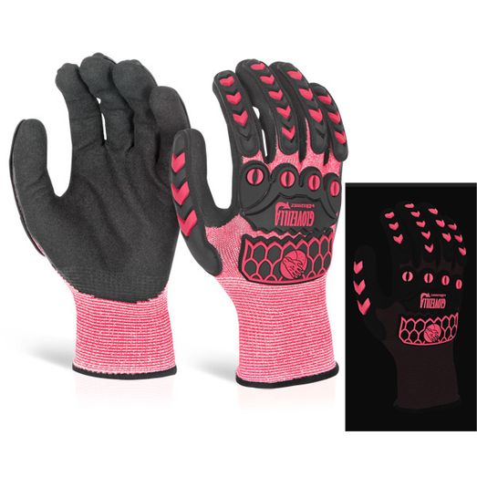 Beeswift Glovezilla Glow In The Dark Foam Nitrile Coated Gloves Pink (1 Pair)