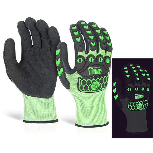 Beeswift Glovezilla Glow In The Dark Foam Nitrile Coated Gloves Green (1 Pair)