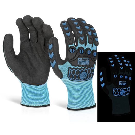 Beeswift Glovezilla Glow In The Dark Foam Nitrile Coated Gloves Blue (1 Pair)