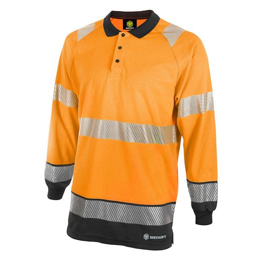 Beeswift Deltic Hi-Vis Two Tone Long Sleeve Polo Shirt Orange / Black