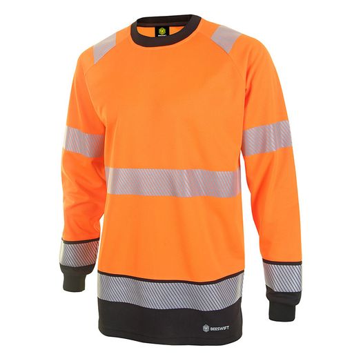 Beeswift Deltic Hi-Vis Two-Tone Long Sleeve T-Shirt Orange / Black
