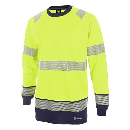 Beeswift Deltic Hi-Vis Two-Tone Long Sleeve T-Shirt Saturn Yellow / Navy
