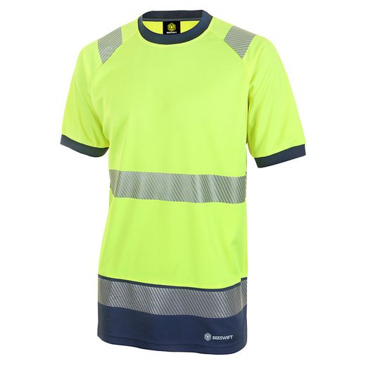 Beeswift Deltic Hi-Vis Two-Tone Short Sleeve T-Shirt Saturn Yellow / Navy