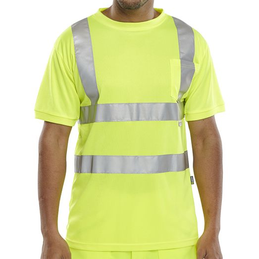 Beeswift Crew Neck Hi-Vis Short Sleeve T-Shirt Saturn Yellow
