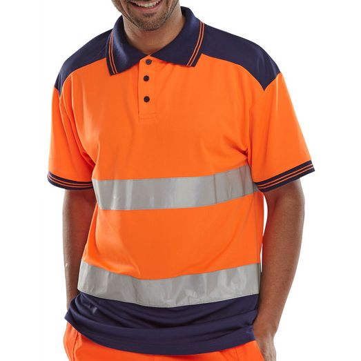 Beeswift Hi-Vis Two-Tone Polo Shirt Orange / Navy