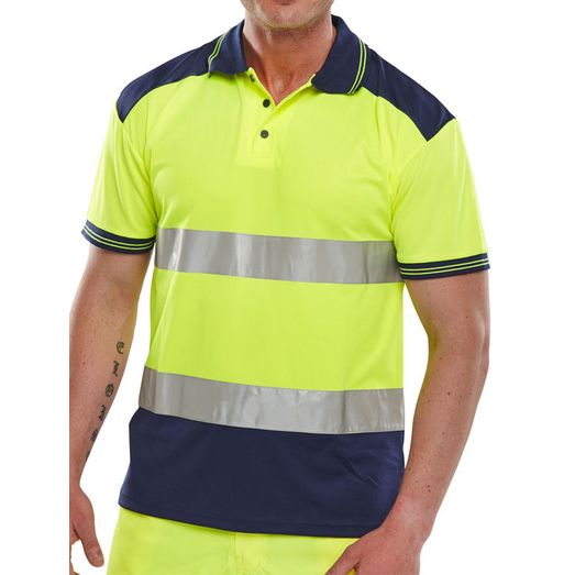Beeswift Hi-Vis Two-Tone Polo Shirt Saturn Yellow / Navy