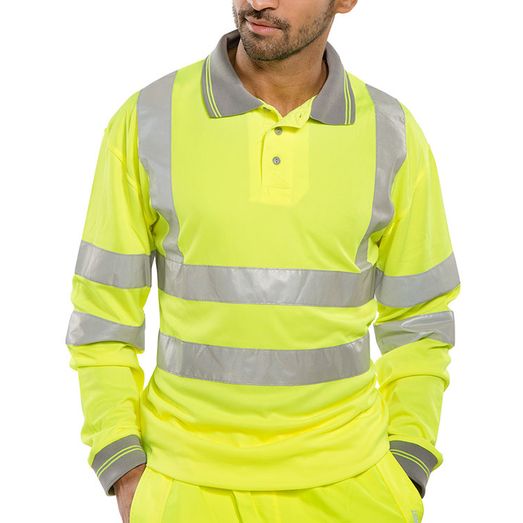 Beeswift Long Sleeve Hi-Vis Polo Shirt Saturn Yellow