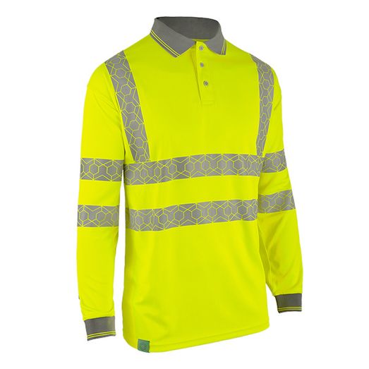 Beeswift Envirowear Hi-Vis Long Sleeve Recyclable Polo Shirt Saturn Yellow