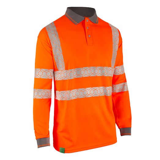 Beeswift Envirowear Hi-Vis Long Sleeve Recyclable Polo Shirt Orange