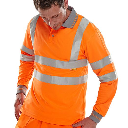 Beeswift Long Sleeve Hi-Vis Polo Shirt Orange
