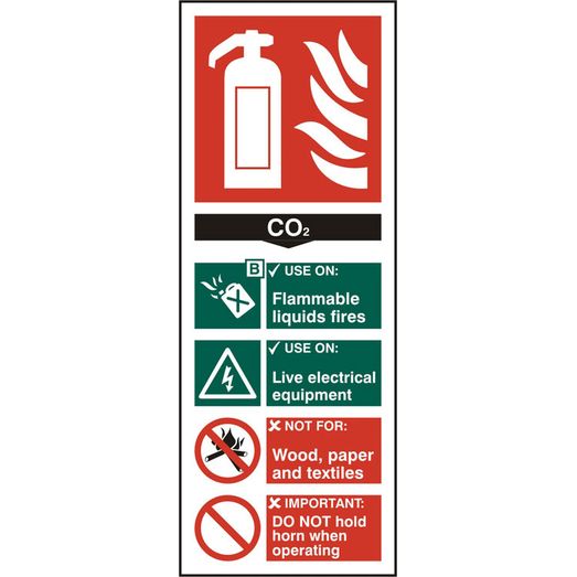 Beeswift Fire Extinguisher Co2 Sign Rigid PVC White (5 Pack)