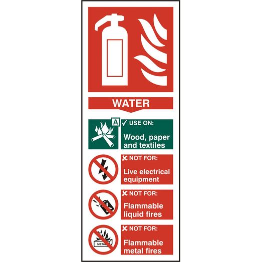 Beeswift Fire Extinguisher Water Sign Self Adhesive White (5 Pack)