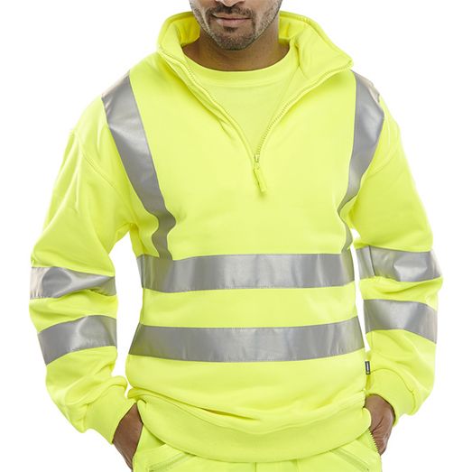Beeswift Essential Quarter Zip Sweatshirt Hi-Vis Jumper Saturn Yellow