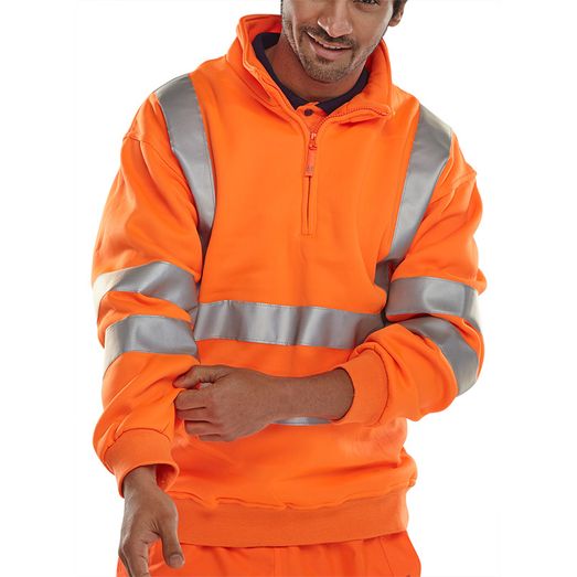 Beeswift Essential Quarter Zip Sweatshirt Hi-Vis Jumper Orange