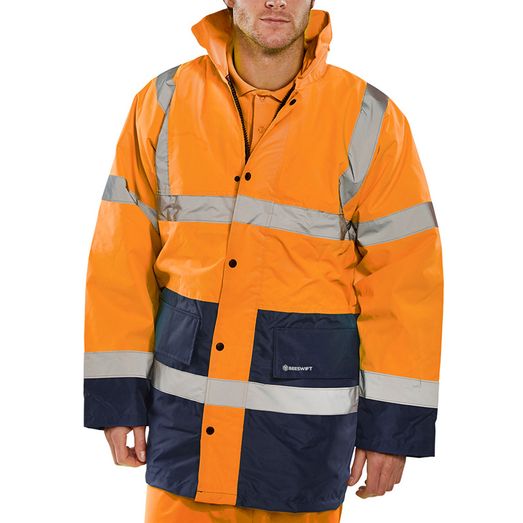 Beeswift Hi-Vis Fleece Lined Traffic Jacket Orange / Navy