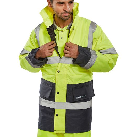 Beeswift Hi-Vis Fleece Lined Traffic Jacket Saturn Yellow / Navy