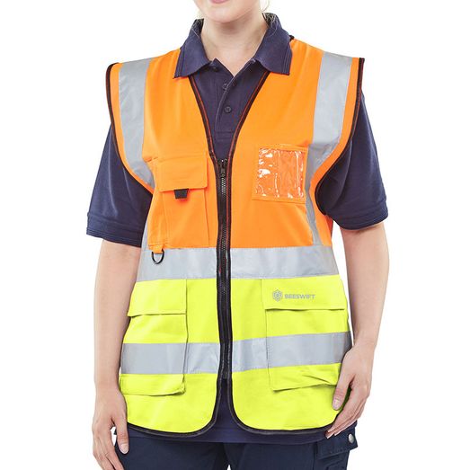 Beeswift Hi-Vis Two Tone Executive ID Vest Orange / Saturn Yellow
