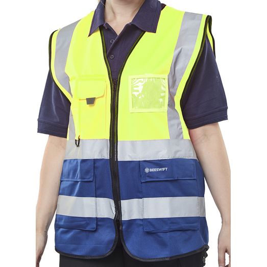 Beeswift Hi-Vis Two Tone Executive ID Vest Saturn Yellow / Navy