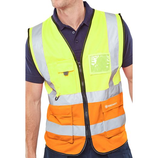 Beeswift Hi-Vis Two Tone Executive ID Vest Saturn Yellow / Orange