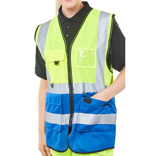 Beeswift Hi-Vis Two Tone Executive ID Vest Saturn Yellow / Royal