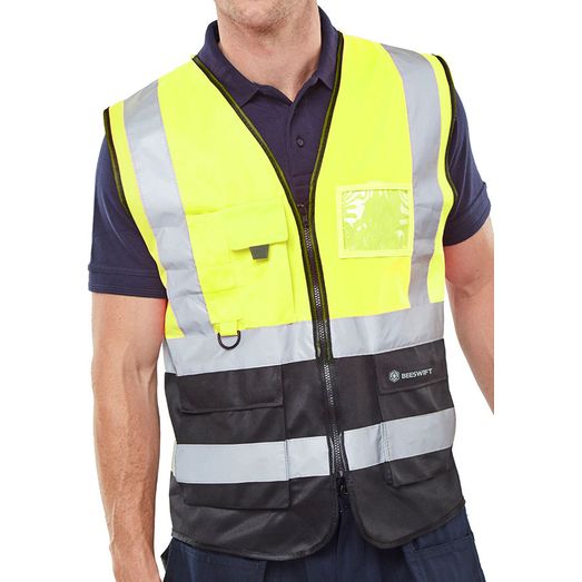 Beeswift Hi-Vis Two Tone Executive ID Vest Saturn Yellow/Black