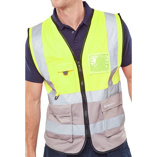 Beeswift Hi-Vis Two Tone Executive Id Vest Saturn Yellow/Grey