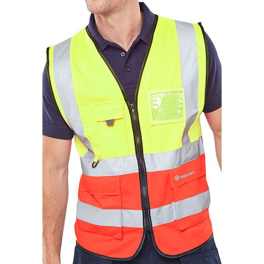 Beeswift Hi-Vis Two Tone Executive ID Vest Saturn Yellow/Red