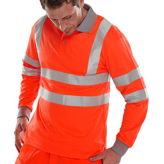 Beeswift Long Sleeve Hi-Vis Polo Shirt Red