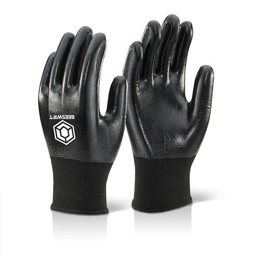 Beeswift Nitrile Fully Coated Polyester Gloves Black