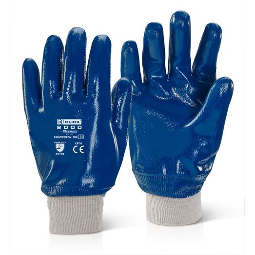 Beeswift Nitrile Knitted Wrist Fully Coated Heavy Weight Gloves Blue (10 Pack)