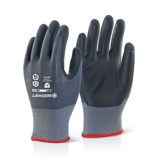 Beeswift Nitrile Pu Mix Coated Gloves Black/Grey