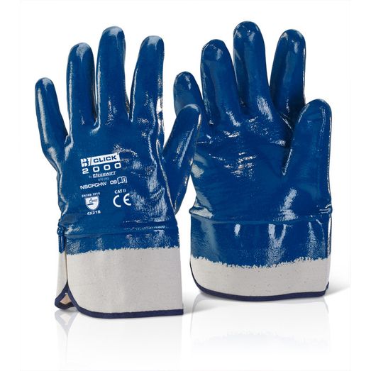 Beeswift Nitrile Safety Cuff Fully Coated Heavy Weight Gloves Blue (10 Pack)