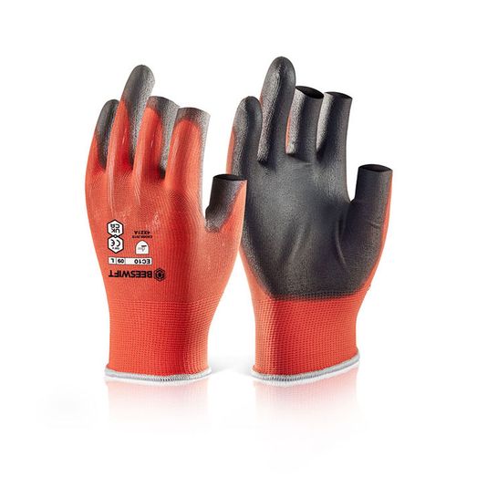 Beeswift Pu Coated 3 Fingerless Gloves Red (10 Pack)