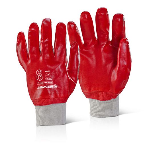 Beeswift PVC Fully Coated Knitted Wrist Glove Red (10 Pack)