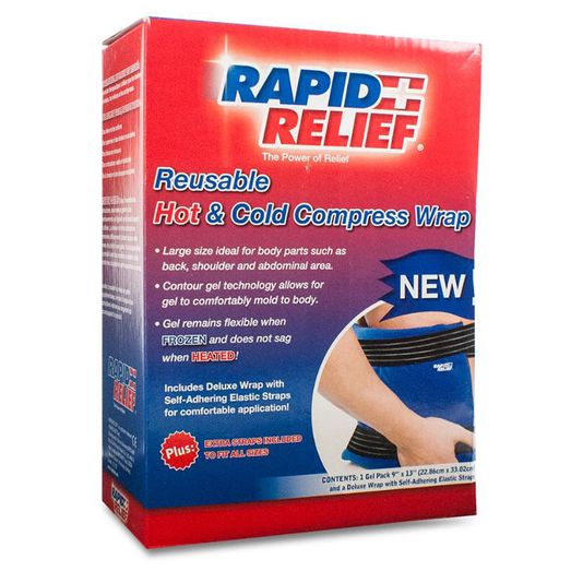 Rapid Relief Deluxe Reusable Hot/Cold Compress Wrap 9"X 13" Blue