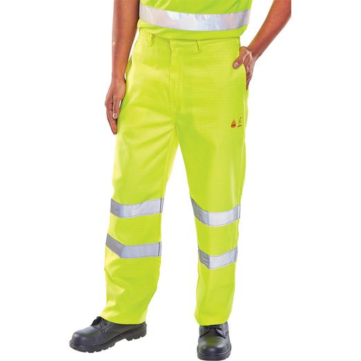Beeswift Tesla Fire Retardant Hi-Vis Anti-Static Trousers Saturn Yellow